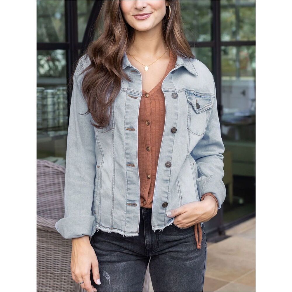 0013 Women's Light Blue Denim Jean Jacket - Classic Casual Layer